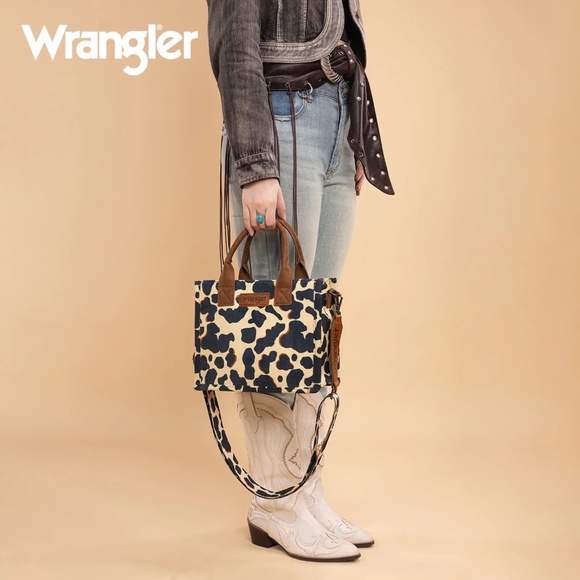 Wrangler Cow Print Concealed Carry Tote/Crossbody Brown - Picture 2 of 5